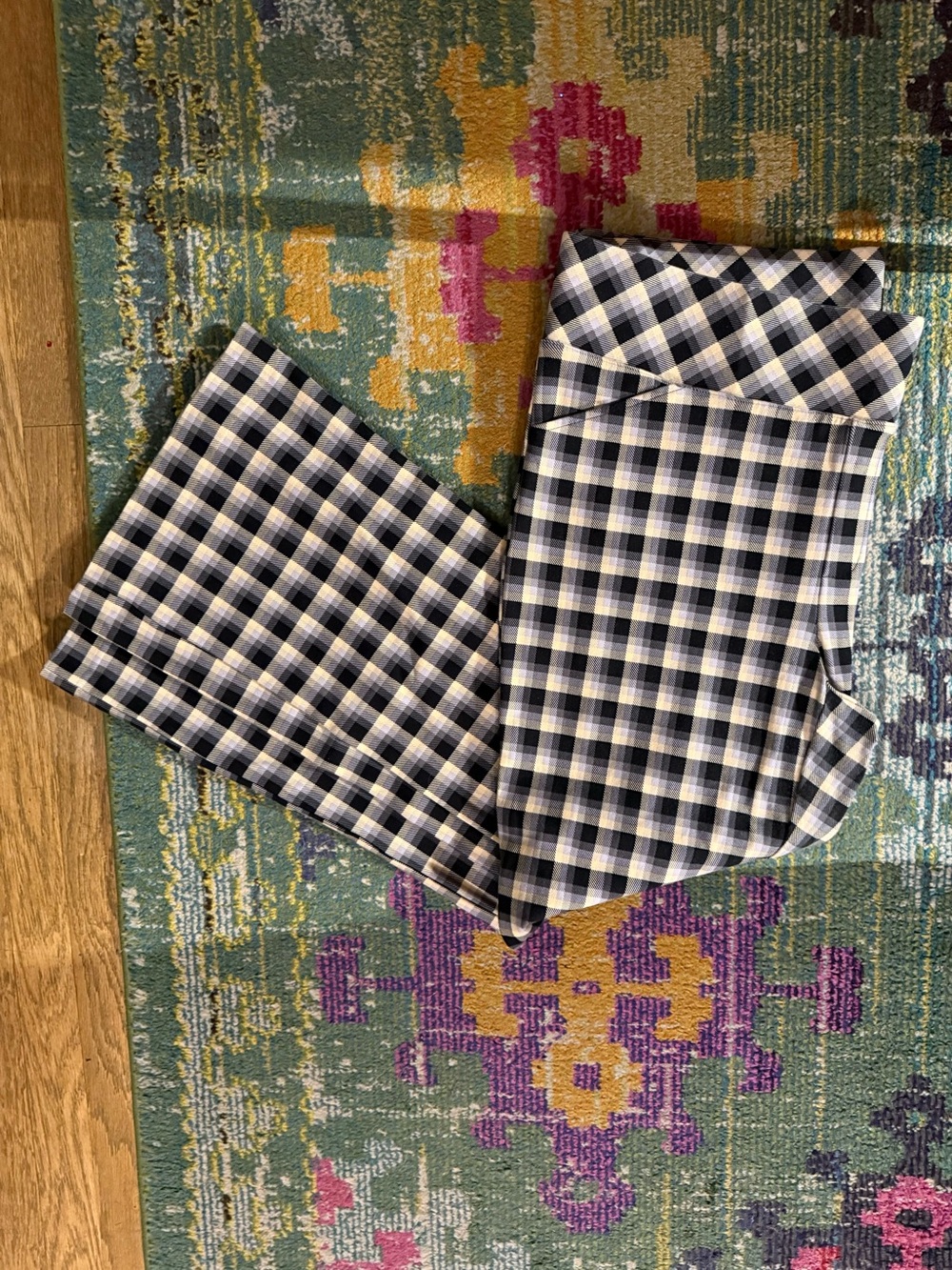 Black and Beige Plaid Flared Dress Pants